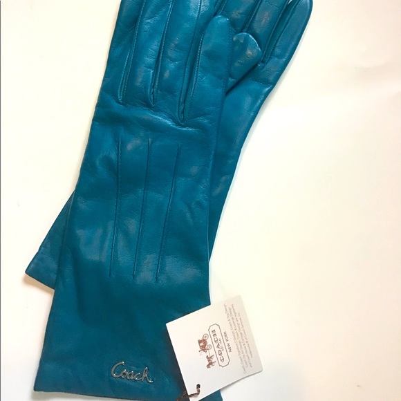 Coach Cashmere Leather Teal Gloves New Size 7 - Picture 1 of 4
